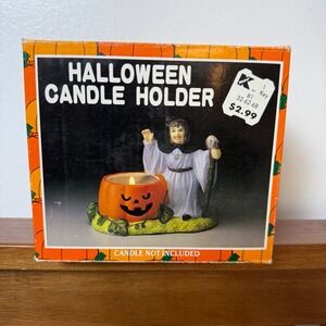 Vintage Halloween Candle Holder‎ Witch Pumpkin Ceramic Figurine Decor Kmart